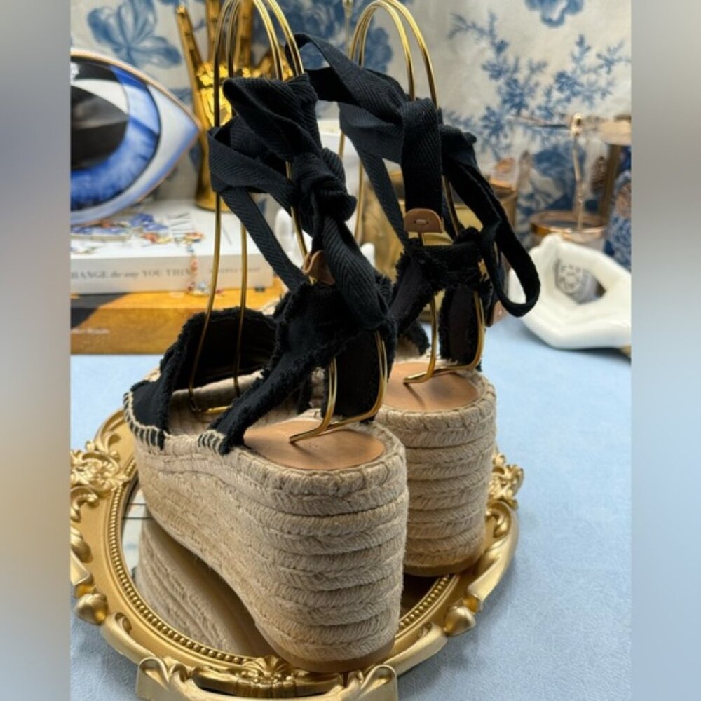 🆕 TORY BURCH 🧿 NWOB Ines Espadrille Wedge Sandal, 80 MM - Black - Sz US 7 - Picture 7 of 13